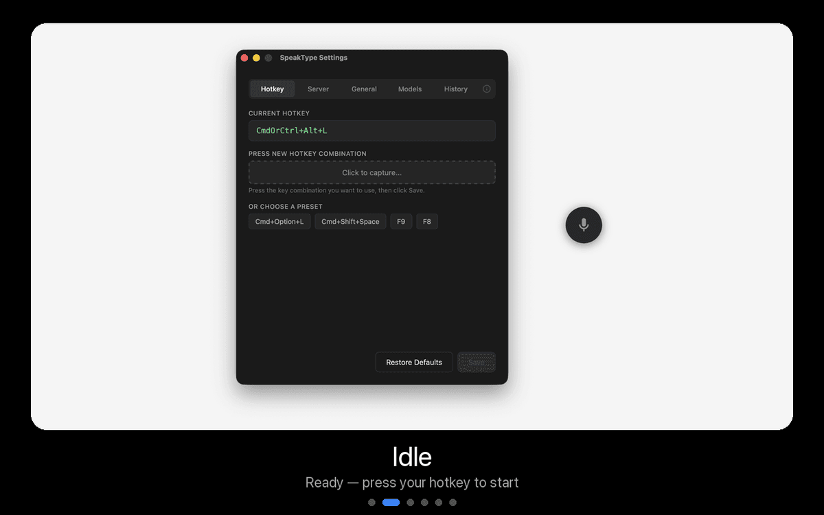 SpeakType widget idle state