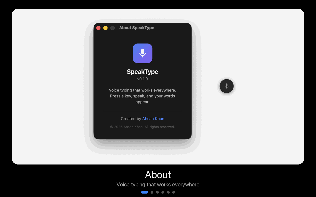 SpeakType demo — press hotkey, speak, text appears in any app